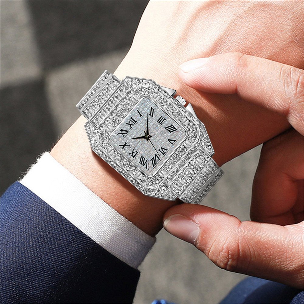 4PCS Fashion Iced Out Square M - đánh giá và giá Jewelry Clasp Watches